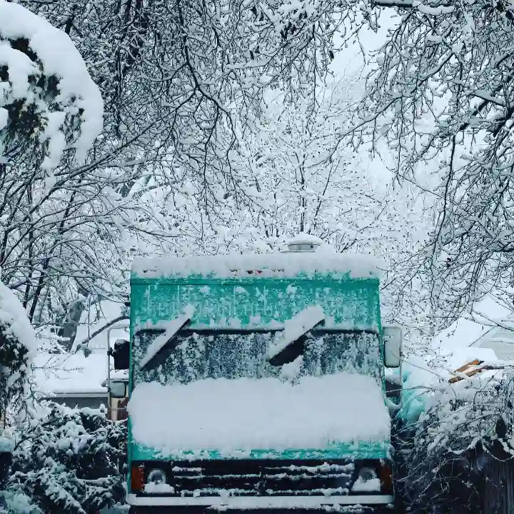 CrabTown Curbs food truck covered in snow during winter